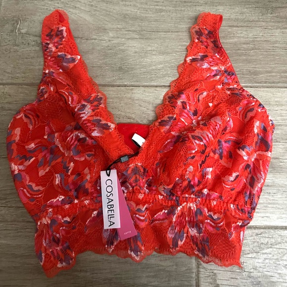 NWT Cosabella Paradiso Orange Floral Lace Women's Top Curvy - Picture 1 of 7